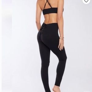 Savage X Fenty Lace Up Leggings Black Stretch Pants Size S Rihanna NWT